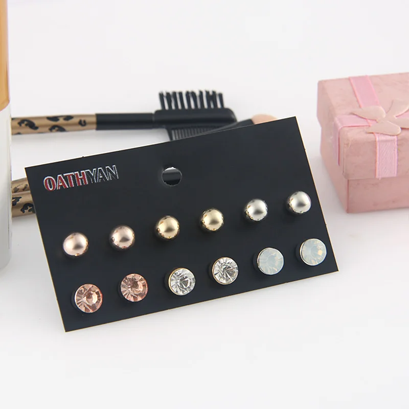 6 пар/лот Комплект сережек для женщин с разноцветными кристаллами ювелирное