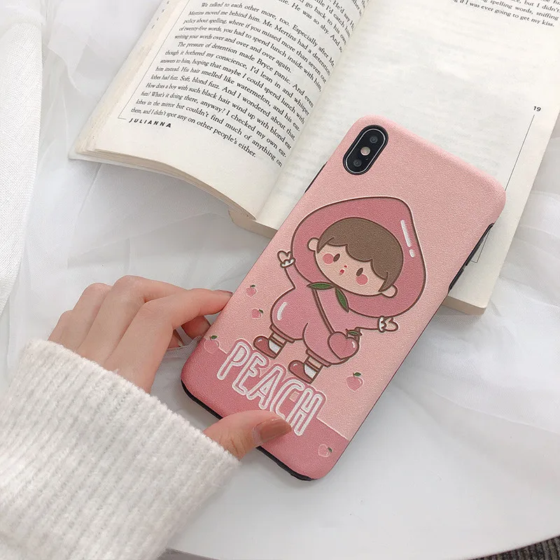 JIBAN Cartoon Peach Girl Phone Case for Apple Iphone XS Max XR X For 6 6s 6plus 7 Plus 8 8plus Back Cover Soft IMD Fundas |