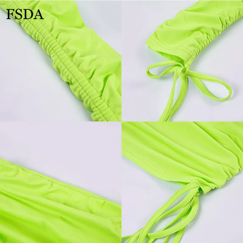 Женское неоновое мини платье FSDA Кружевное облегающее с бантом и длинным рукавом