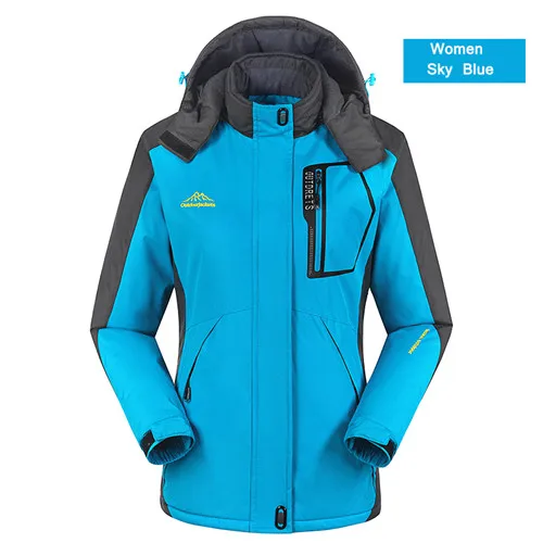 women sky blue PEILOW уплотненная теплая зимняя куртка для женщин и мужчин, водонепроницаемая ветрозащитная куртка с капюшоном, Мужская Флисовая Куртка с капюшоном, большой размер 5XL, 6XL, 7XL, 8XL, 9XL - Цвет: women sky blue