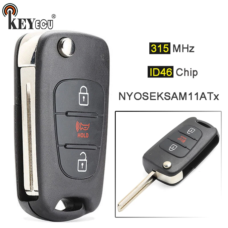 KEYECU 315 МГц ID46 чип FCC: NYOSEKSAM11ATx замена флип 2 + 1 4 кнопки дистанционный ключ брелок для