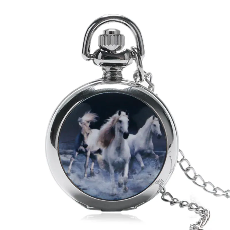 Reloj De Bolsillo лошадь тема маленький размер кварцевые карманные часы ретро с цепочкой