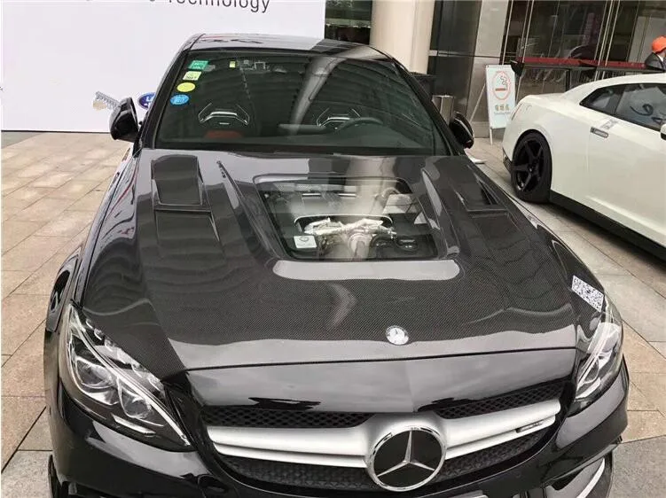 Новинка карбоновое волокно передний бампер вытяжка двигателя крышка для Benz C Class