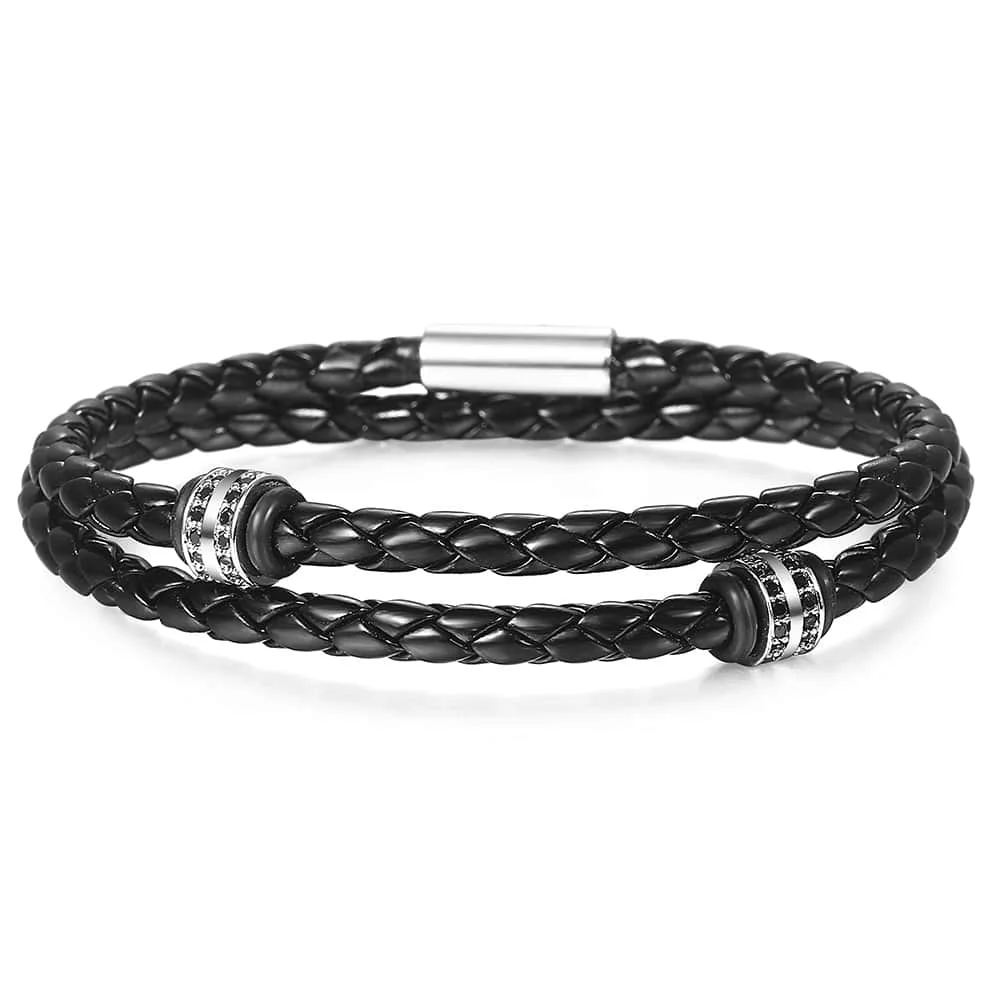 DLB160 Silver charms Trendsmax, черный кожаный браслет для мужчин, CZ бисер, нержавеющая сталь, подвески, панк браслет,, мужские Модные ювелирные изделия DLBM35 - Окраска металла: DLB160 Silver charms