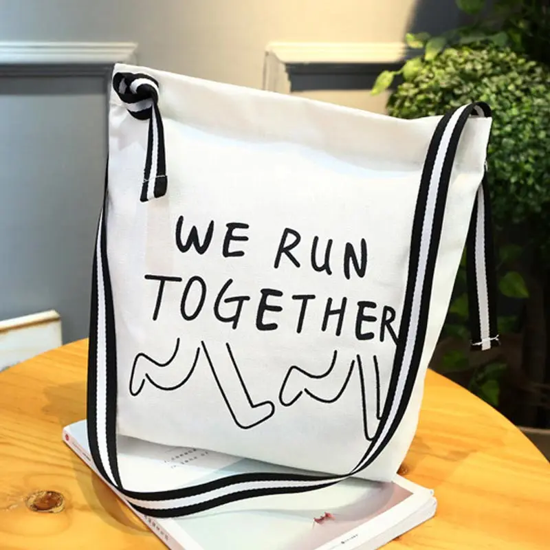 Модная Корейская женская Холщовая Сумка через плечо с буквенным принтом