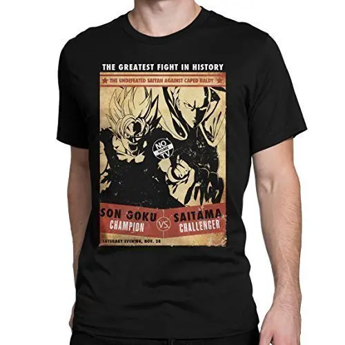 Goku vs Saitama T-Shirt Hip Hop Short Sleeve Casual Printed Tee Size S-3Xl ghost terror Skeleton funny cool men's | Мужская одежда