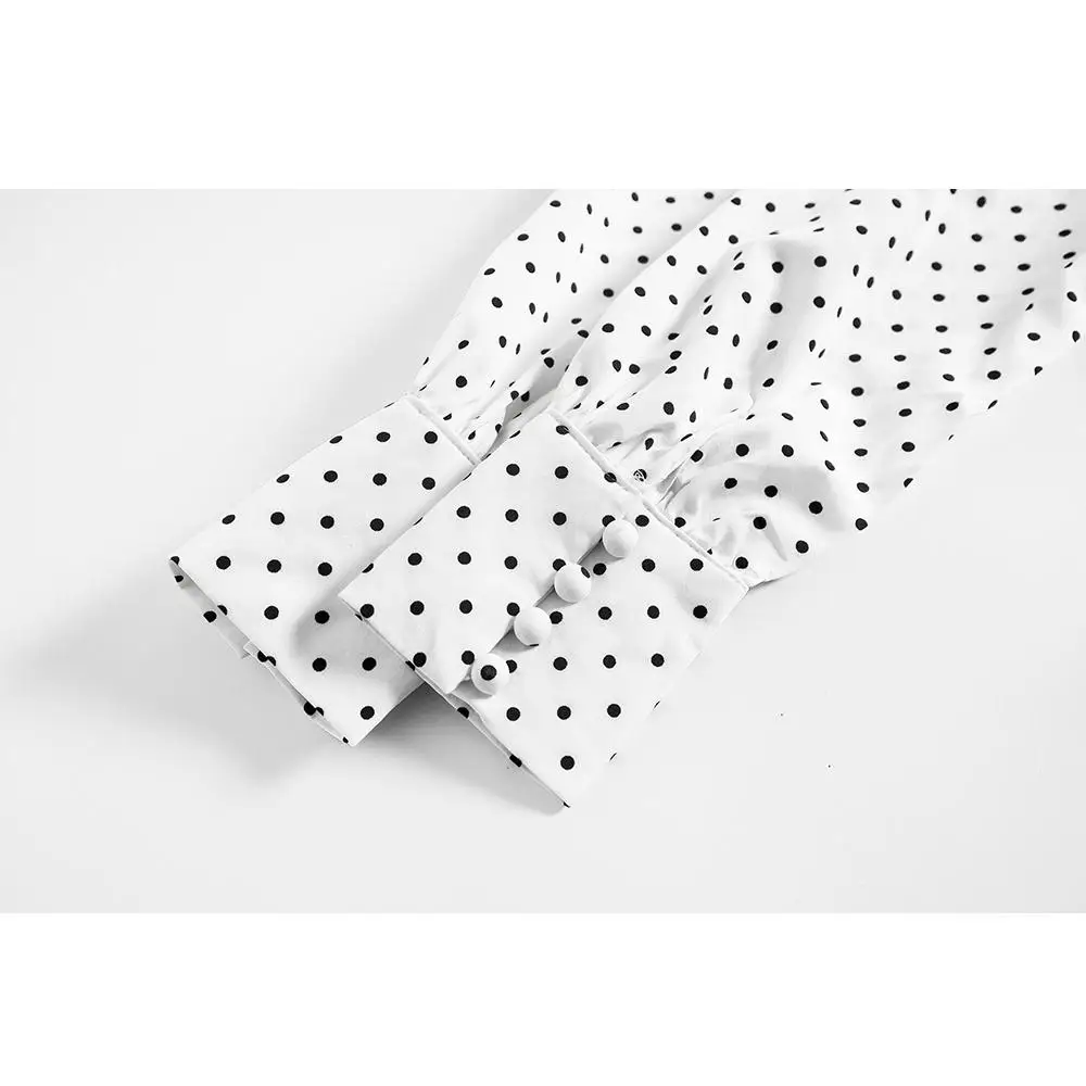 Женская шифоновая блузка с рюшами элегантная винтажная в горошек на пуговицах