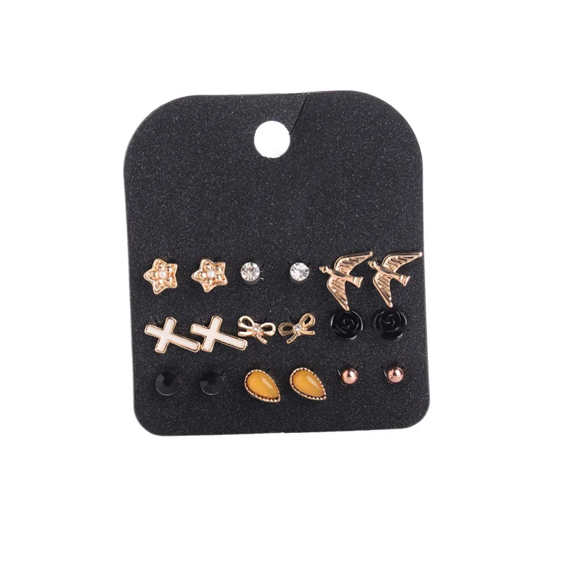 Набор сережек-гвоздиков набор из 9 пар сережек с двумя жемчужинами и кристаллами