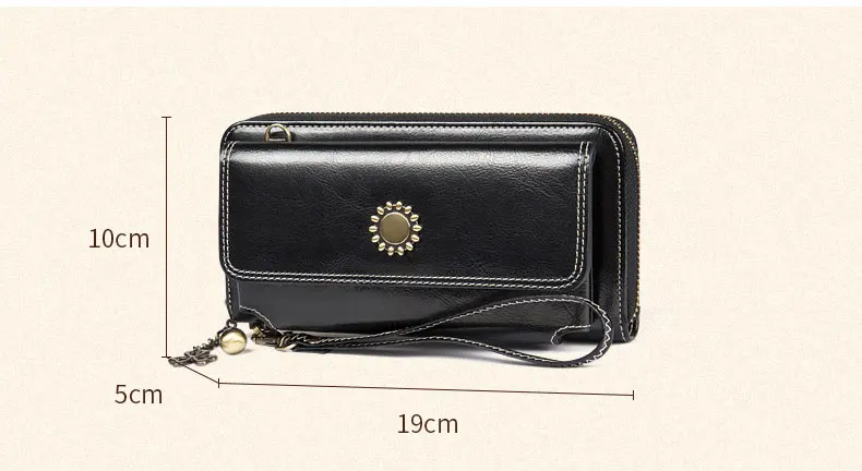 Vintage Oil Wax Leather Women Wallets Long Zippers Purse Genuine Leather Wallet Female Clutch Multifunction Big Capacity Wallet