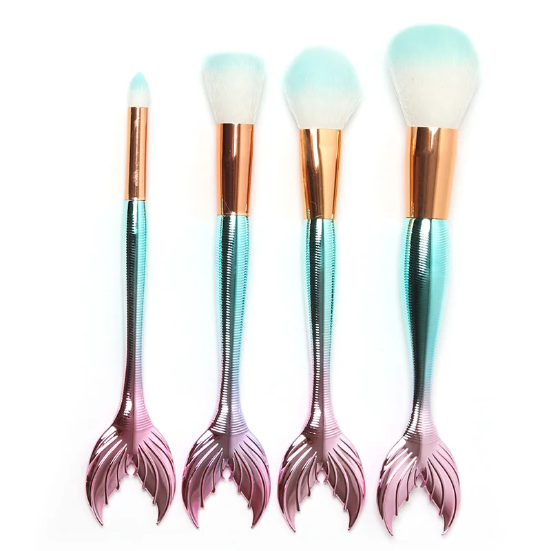 Модный набор кистей для макияжа Русалочки 4 шт. растушевки пудры в стилях