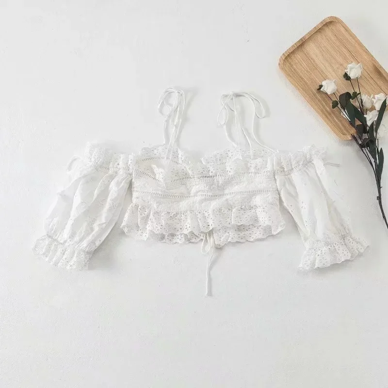 Летние хлопковые Цветочные полые кружевные короткие пояса, сексуальные крутые уличные бюстгальтеры, укороченный топ, женский жилет с горизонтальным воротником