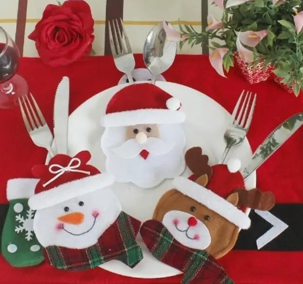 

Xmas Christmas Tableware Decoration Santa claus Set Knife and fork Holder Cutlery Bag Christmas Desktop decoration