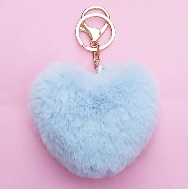 light blue GHRQX прекрасный в форме сердца помпоны Имитация меха кролика мяч игрушка кукла сумка автомобиль брелок монстр брелок ювелирные изделия подарок - Цвет: light blue