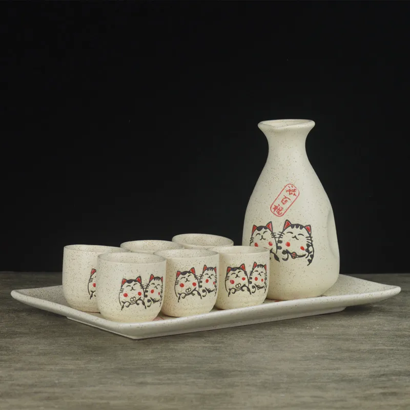 

Japanese wine set retro lucky cat household barbecue bottle sake Chinese yellow white wine small wine cup pot distiller tray