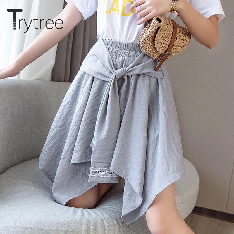 Trytree Летняя Повседневная игривая эластичная талия выше колена Женская юбка