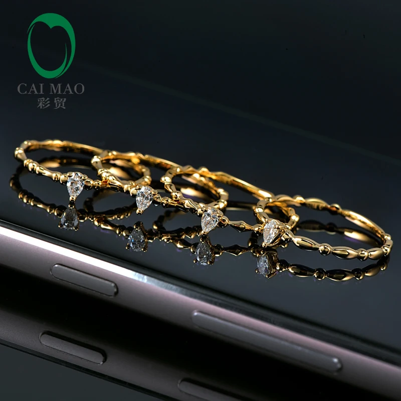 Caimao Solid 14K желтое золото натуральный 0.07ct H VS2 грушевидный бриллиант обручальное изысканное маленькое кольцо