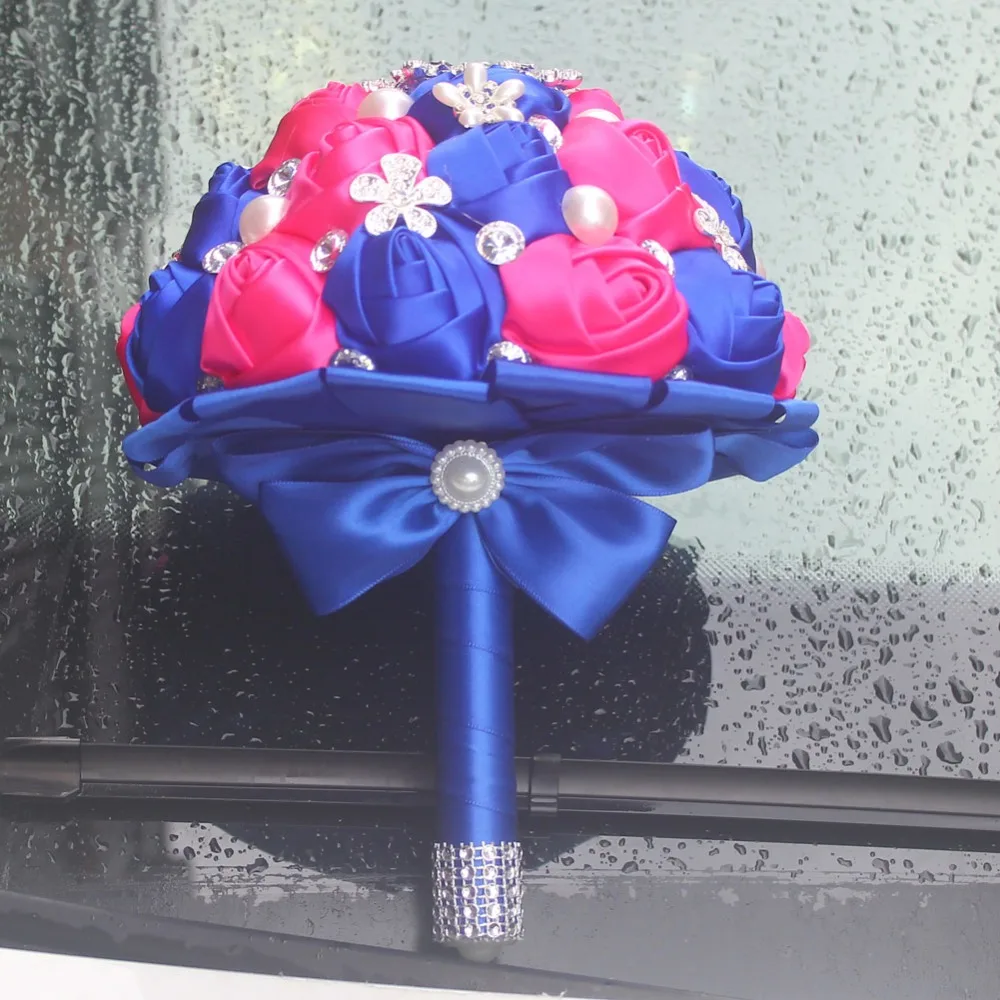 

Prom Hot Pink Bridal Bouquet Diamond Custom Luxury Handmade Rose Bouquet Party Romantic Wedding Decoration W278