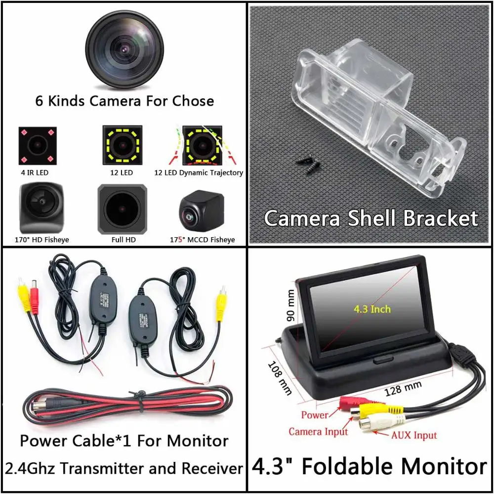 C Wireless 4.3 Fold 175 градусов MCCD рыбий глаз 12LED HD камера заднего вида для Volkswagen VW Golf 6 VI Polo V(6R) хэтчбек Magotan автомобильный парковочный монитор - Название цвета: C Wireless 4.3 Fold