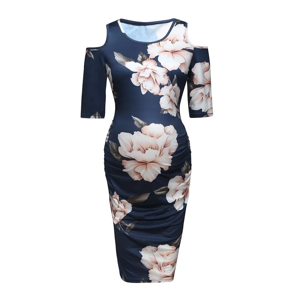 Женское платье с открытыми плечами для беременных приталенный сарафан цветочным