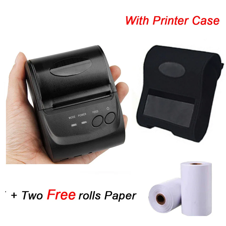 Printer and Case 58 мм Bluetooth термопринтер POS портативный Android IOS Мини термопринтер 58 мм Android Мобильный POS принтер GZM5803 - Цвет: Printer and Case