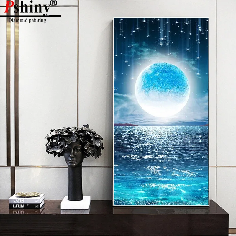 PSHINY DIY Алмазная вышивка продажа морская Луна звездное небо пейзаж картины из
