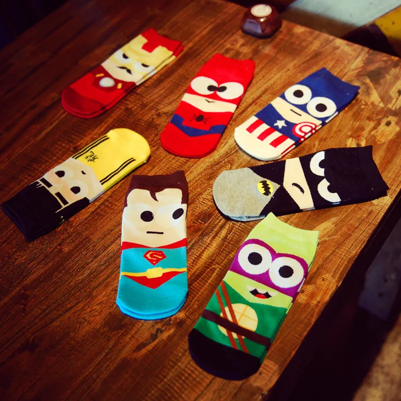 7Pairs/Lot Cartoon man boat socks gift wholesale tide Japanese Avengers breathable cotton fine male | Мужская одежда