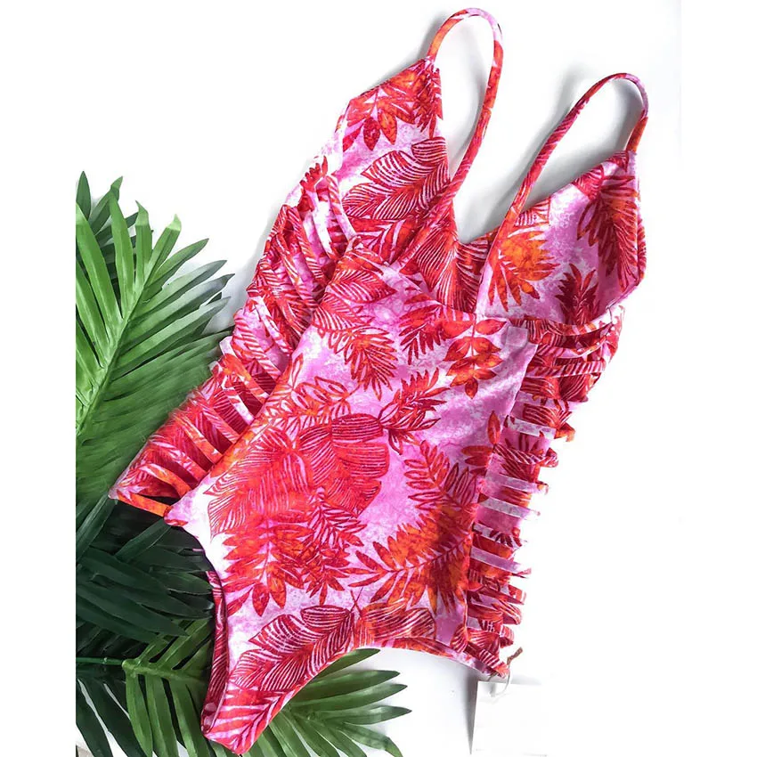 LD19181R1 Пикантные для женщин купальник Strappy одна деталь купальники с принтами цветов Монокини Новинка года Горячие боди пляжная одежда ванный комплект - Цвет: LD19181R1