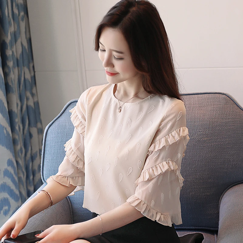 Новинка 2019 года бежевая шифоновая рубашка для женщин Добби однотонная блузка