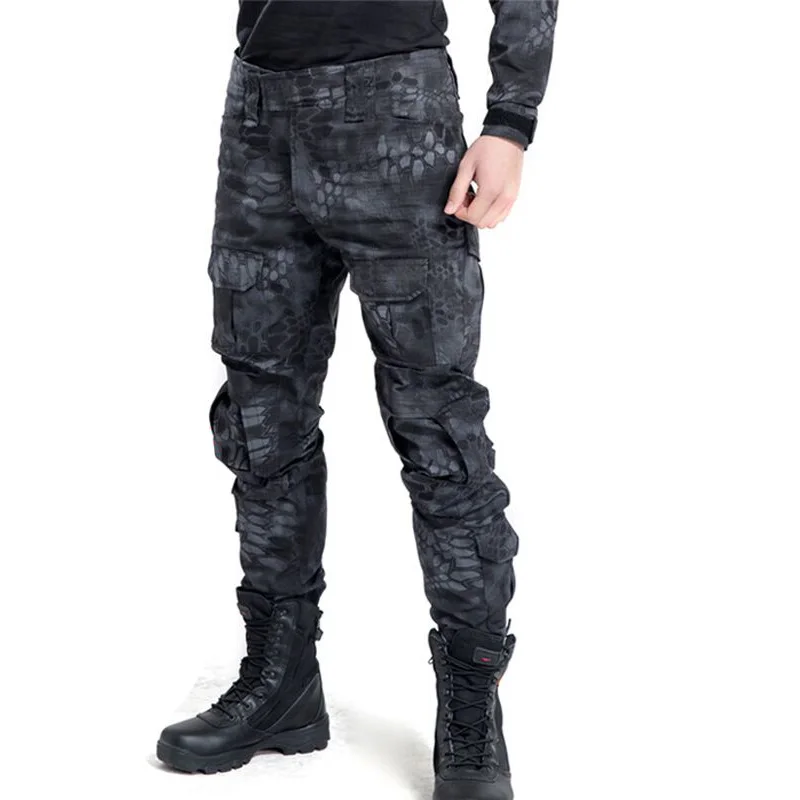 Without kneepads Костюм лягушки, тактические военные штаны, рабочие армейские тренировочные уличные охотничьи боевые мужские свободные повседневные камуфляжные брюки SWAT с несколькими карманами - Цвет: Without kneepads