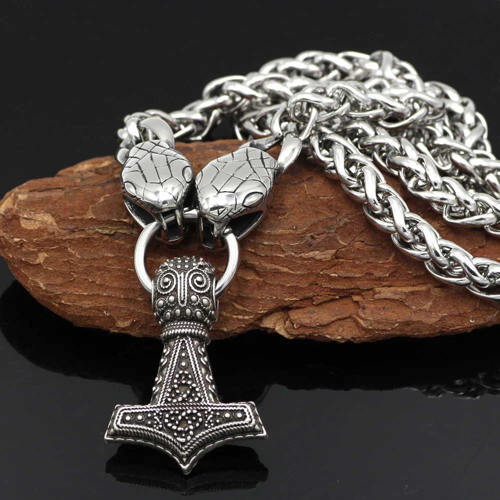 Мужская змеиная голова stainelss с подвеской thor hammer ожерелье подарочной сумкой