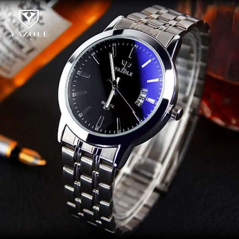 Модные полностью стальные черно белые наручные часы с циферблатом деловые