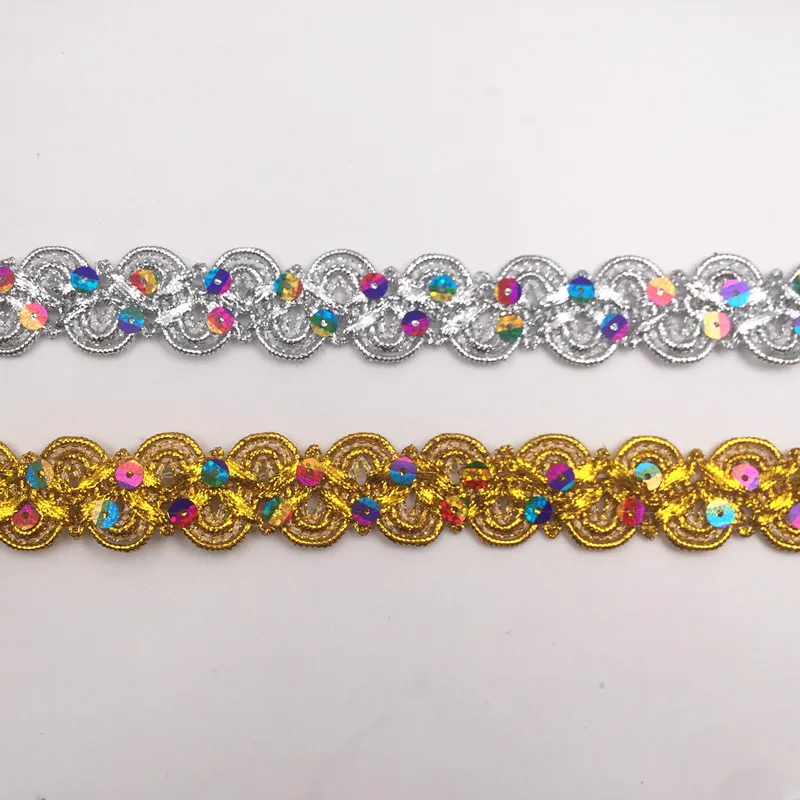 10 ярдов 2 см Золотой и серебристый цвета Bling кружево с блестками платье вышивкой