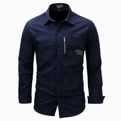 Dark Blue Брендовые мужские рубашки с длинным рукавом, мужские рубашки s, Повседневная приталенная мужская одежда camisa masculina, Европейский Размер 3XL - Цвет: Dark Blue