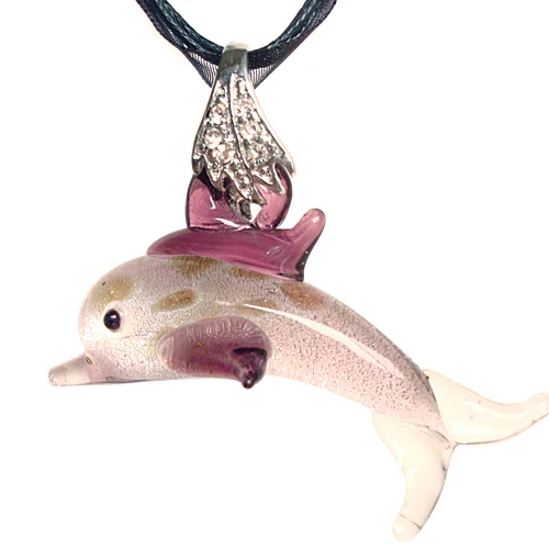 

RED SNAKE Murano Glass Purple Dolphin Necklace Pendant