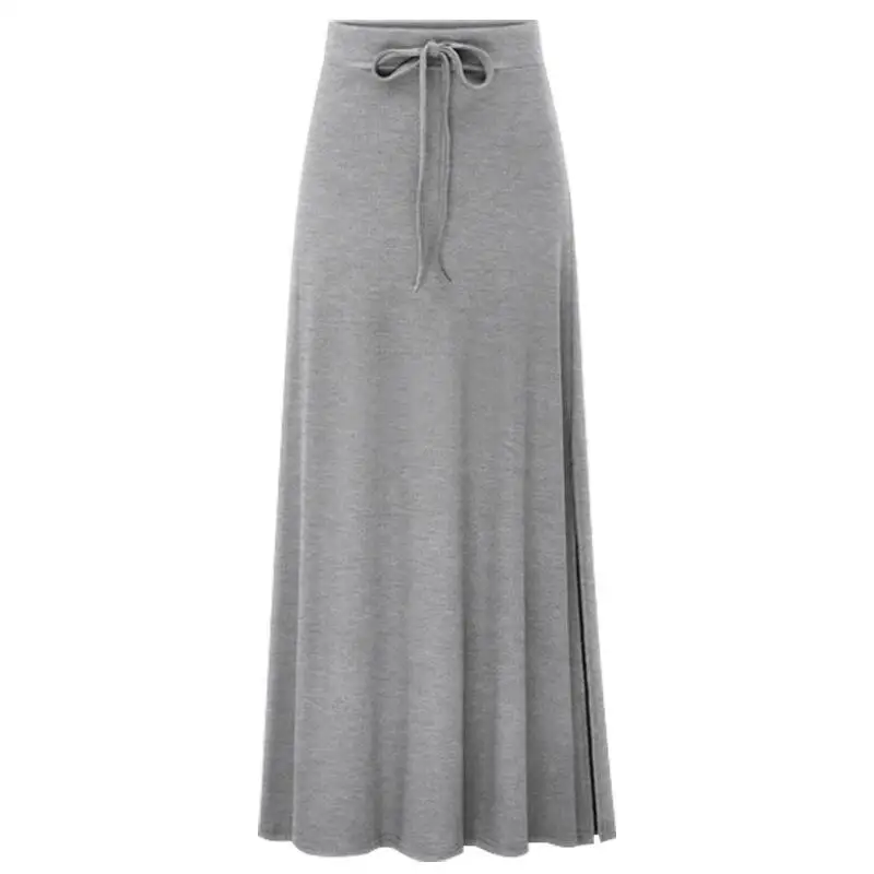 gray Вязаные юбки размера плюс, 3Xl, 4Xl, 5Xl, весна-осень, армейский зеленый цвет, на шнуровке, эластичная резинка на талии, сексуальные Облегающие юбки большого размера, Длинные повседневные юбки - Цвет: gray
