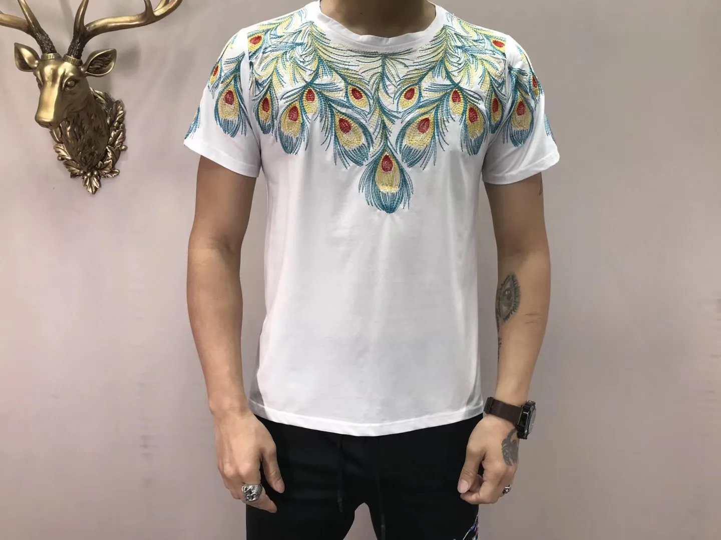 Бесплатная доставка Мужская футболка с вышивкой 100% хлопок новинка футболки
