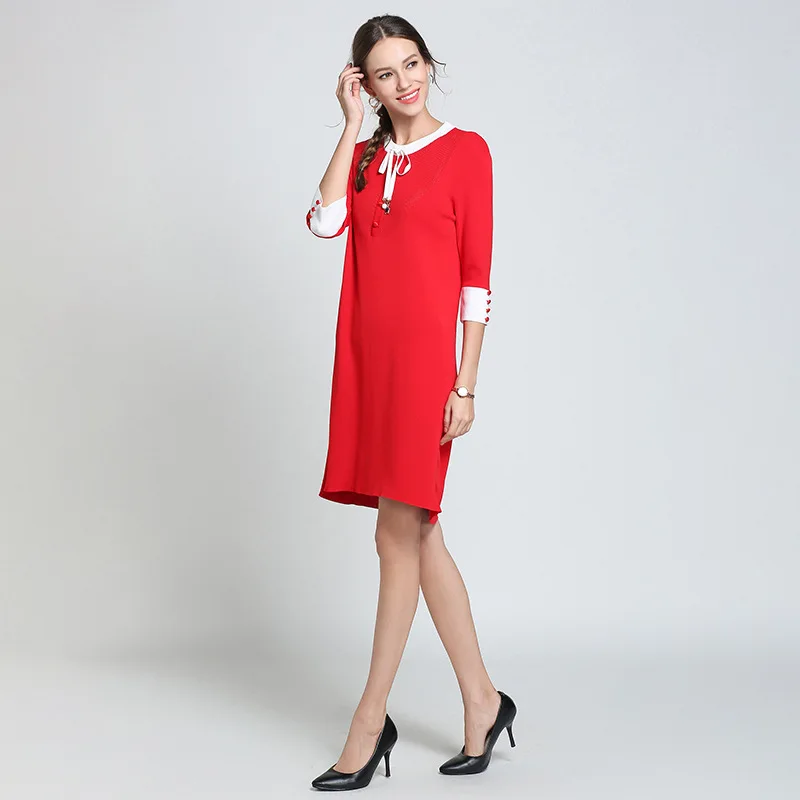 Женское вязаное платье с круглым вырезом RUBY VICKY однотонное офисное