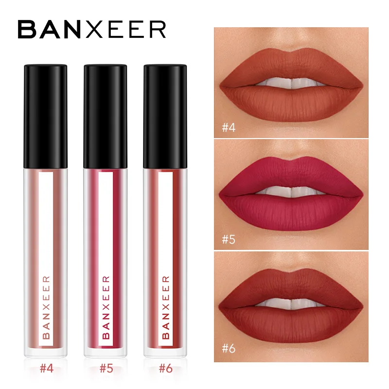 No.4 No.5 and No.6 BANXEER блеск для губ 3 шт./компл. матовая губная помада блеск для губ Водонепроницаемый, Длительное Действие, Velcety Матовая жидкая губная помада, макияж губ косметический - Цвет: No.4 No.5 and No.6