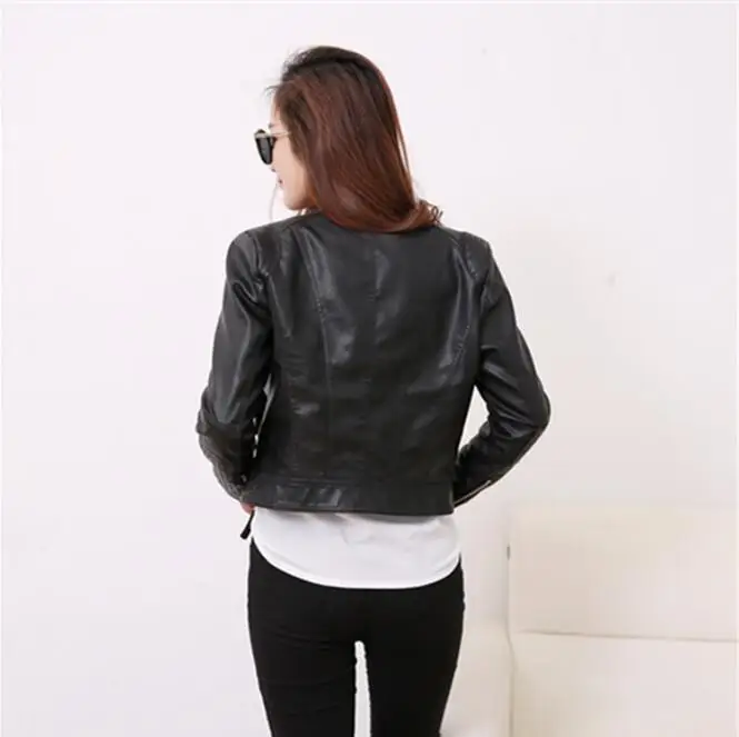 

High Quality Jacket 2020 New Buttoned Leather Slim Slim Collar Short Washed PU Motorcycle Leather Jacket Pink Women's Jacket