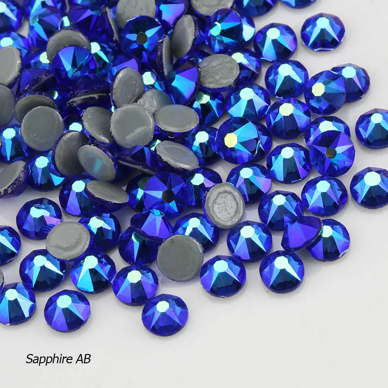 sapphire AB 8 big 8 small cutting surface Hot Fix Crystal Rhinestones Glass Hotfix Strass Stone Crystals AB Iron on Clothes - Color: sapphire AB