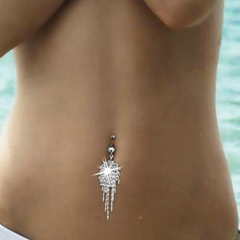 

Navel Beads Dangle Pendant Button Belly Ring Bar Party Body Piercing jewelry Rhinestone Long Tassel plugs and tunnels