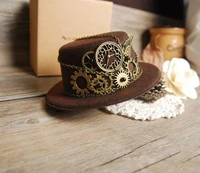 retro steampunk gear vintage mini top hat handmade brown hats party cos play accessories vintage