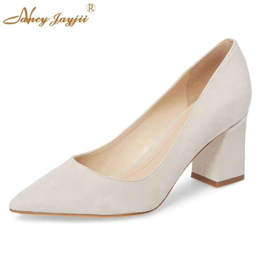

Nancyjayjii Womens Classic Spring White Shoes High Thick Heel Ladies Pointed Toe Career Dress Autumn Woman For Work Shoes
