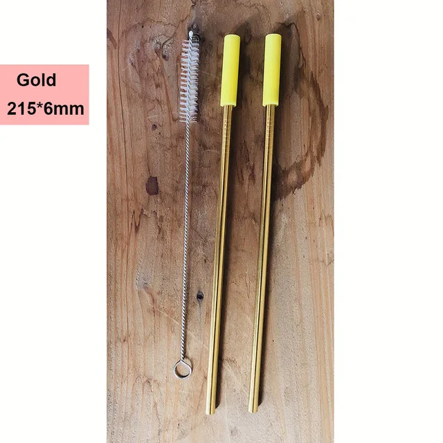 2Pcs-Gold A2 4 шт./компл. многоразовые Нержавеющая сталь питьевой набор соломинок с силиконовыми наконечниками и щеточка для чистки металла соломинки для 30oz 20oz стаканы - Цвет: 2Pcs-Gold A2