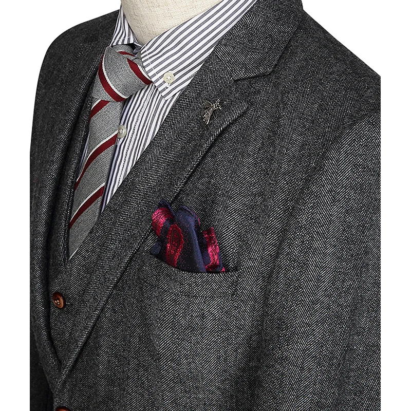 men suit 50% wool warm retro grey wedding groom wear fashion suits set 3 pieces blazer vest pant single breasted tuxedo slim fit