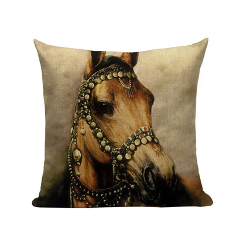 Decoration Cushion Cover Tropical Style Linen Cotton Running Horses Cojines Almofada 45Cmx45Cm Square Home Decor Pillow Case | Дом и сад