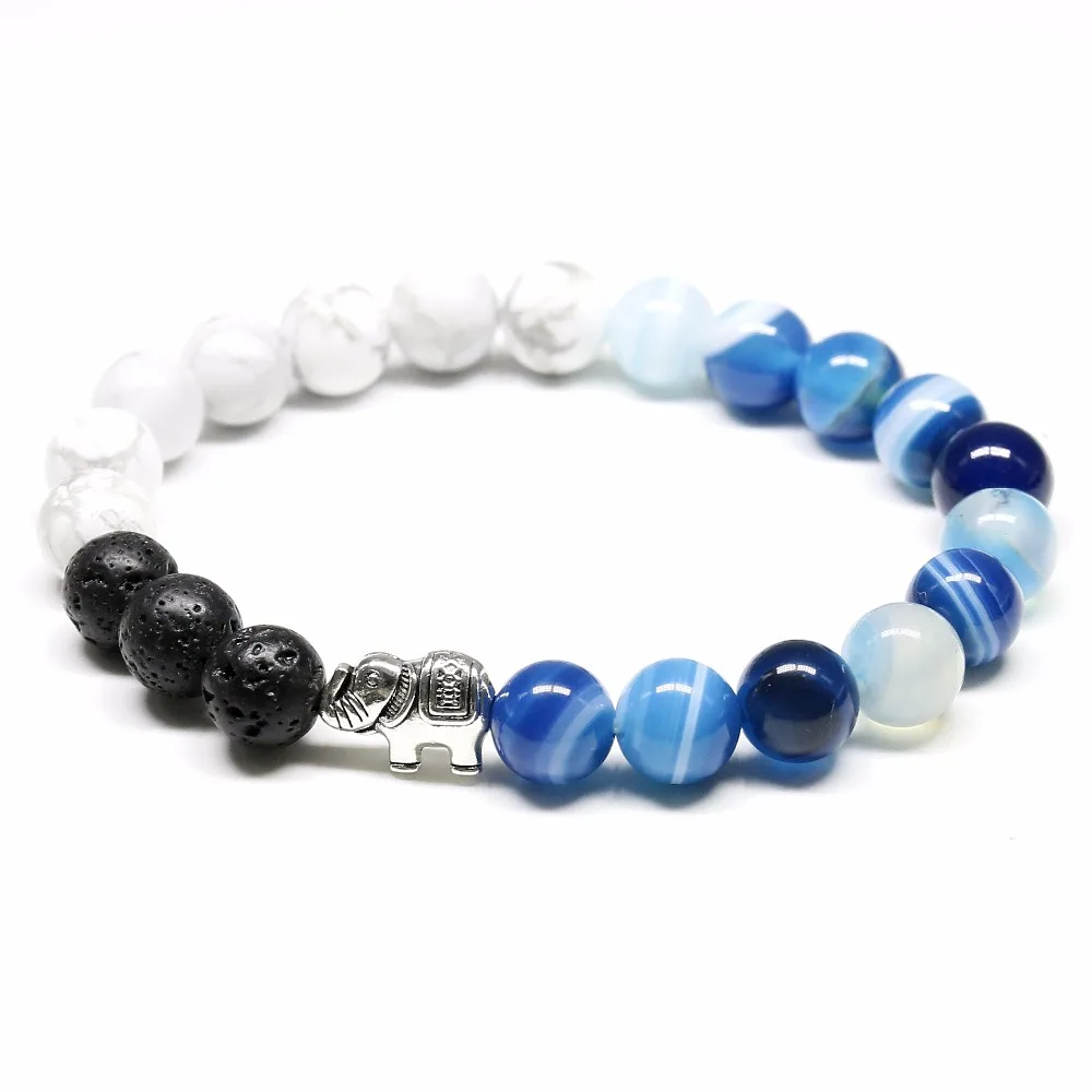 Новый дизайн оптовая продажа 8 мм лавовый камень с белым камнем Howlite браслет со