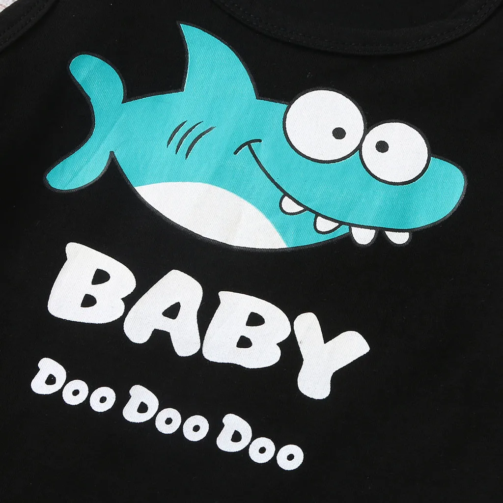 Toddler Boy Clothes Set Child Infant Cartoon Shark Letter Printed Vest Tops+Shorts Children Clothing For Boys 1 2 3 4 Years | Детская
