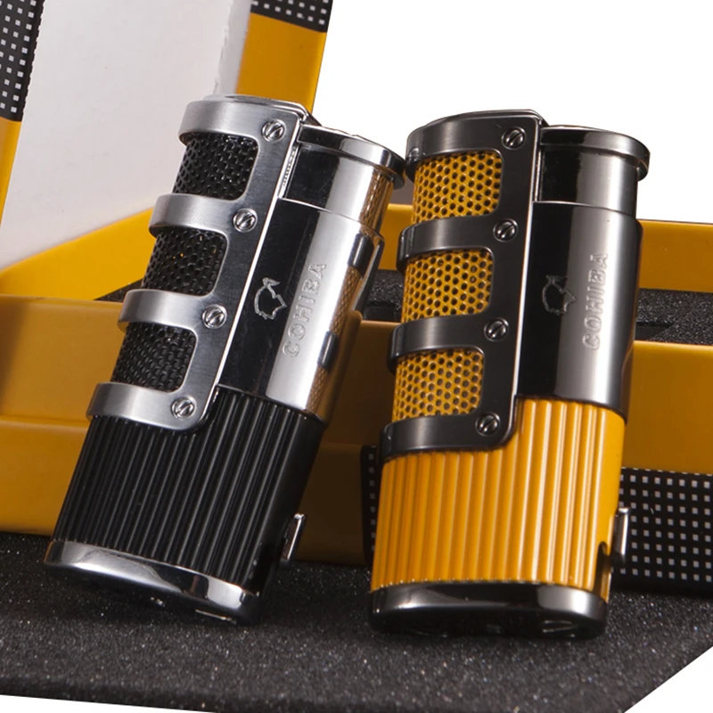 Гаджеты Gridding Stripes Style карманная Бутановая ветрозащитная зажигалка с 3 фонариками