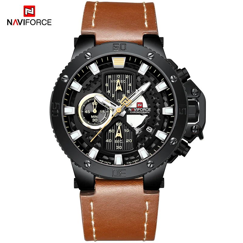 BYBN Новые мужские часы NAVIFORCE, модные спортивные кварцевые часы, кожа, мужские водонепроницаемые часы, Топ бренд, бизнес часы, Relogio Masculino - Цвет: BYBN